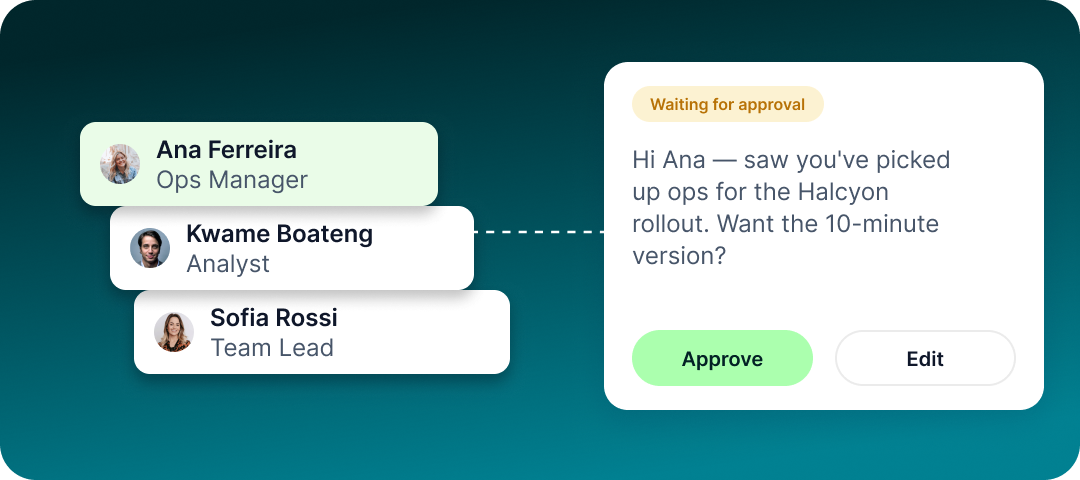 Draft welcome message waiting for approval before it sends