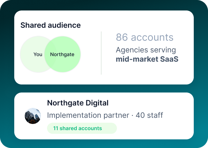 Shared audience of 86 accounts between you and an implementation partner