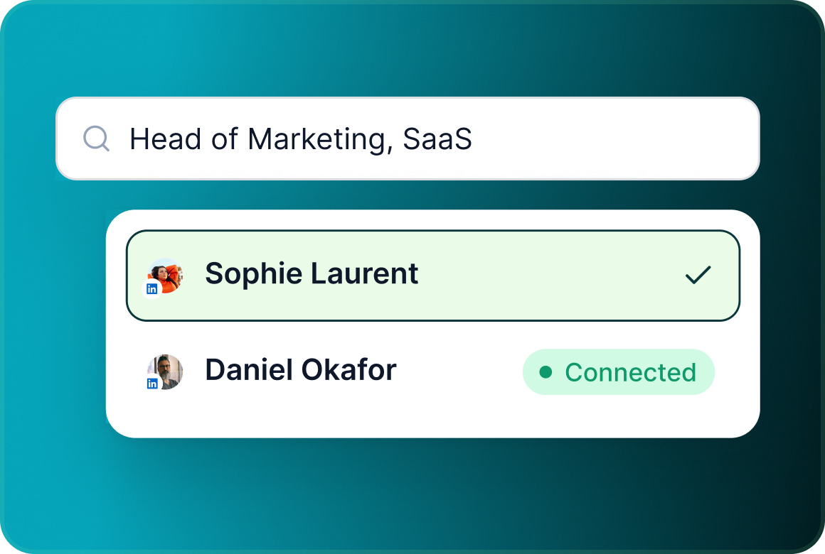 A LinkedIn search for Head of Marketing, SaaS, run through a connected account
