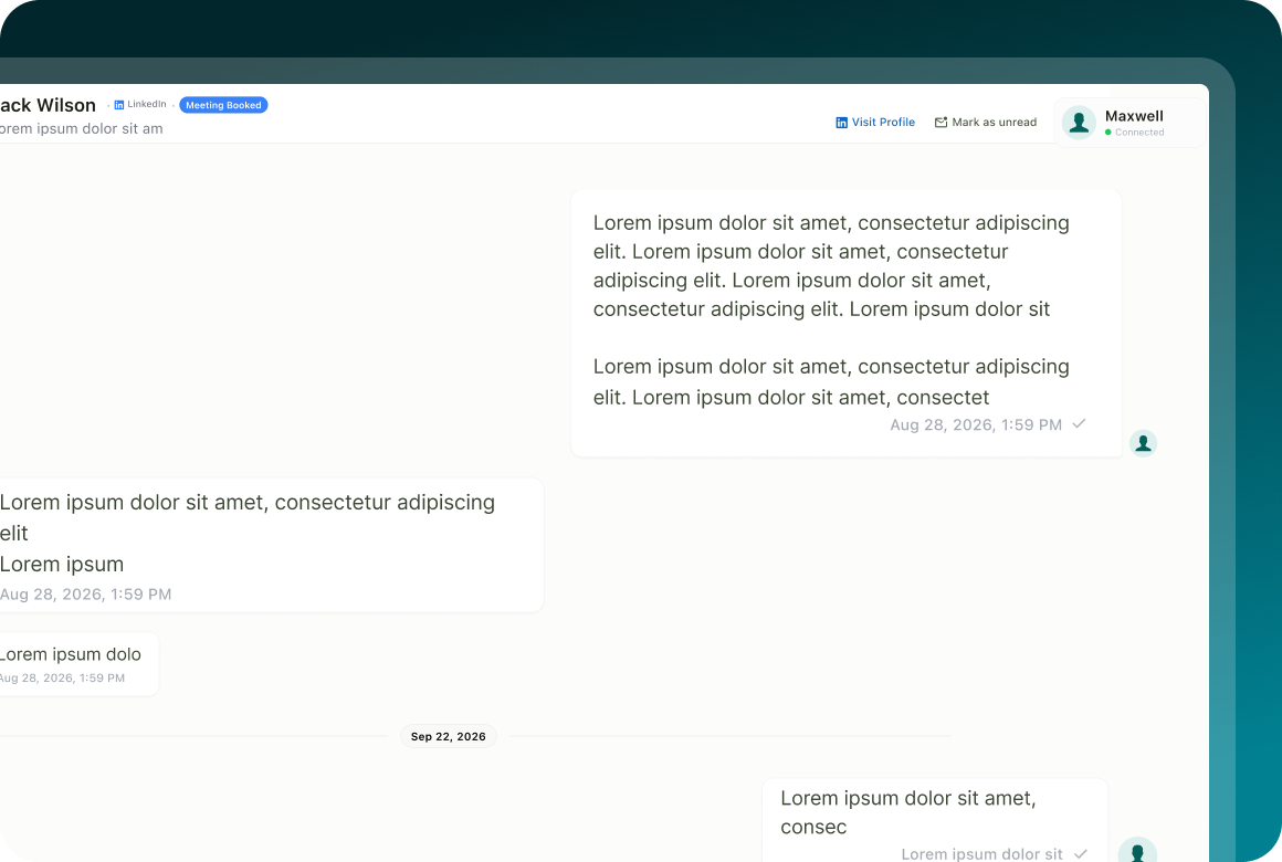 A lead record message thread showing sent and received messages with timestamps, next to the lead's details